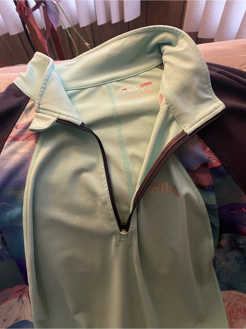 FILA Mint Green Quarter-Zip Utility Jacket with Navy Accents